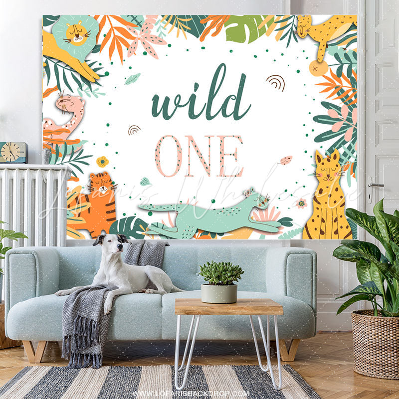 Lofaris Wild One Jungle Animals Happy 1st Birthday Backdrop