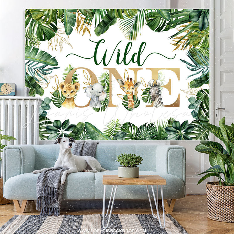 Lofaris Wild One Little Animals Green Leaves Backdrop For Birthday