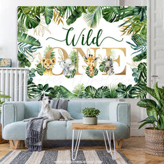 Lofaris Wild One Little Animals Green Leaves Backdrop For Birthday