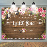 Lofaris Wild one Pink and White Floral Wooden Birthday Backdrop