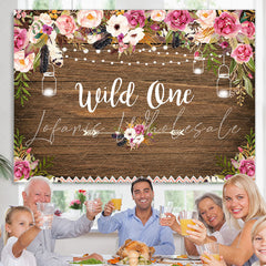 Lofaris Wild one Pink and White Floral Wooden Birthday Backdrop