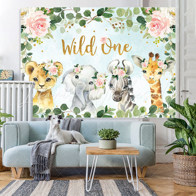 Lofaris Wild One Pink Floral Animals 1st Birthday Backdrop