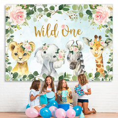 Lofaris Wild One Pink Floral Animals 1st Birthday Backdrop