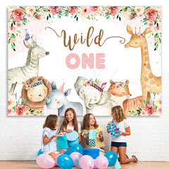 Lofaris Wild One Red Roses and Baby Animals Birthday Backdrop