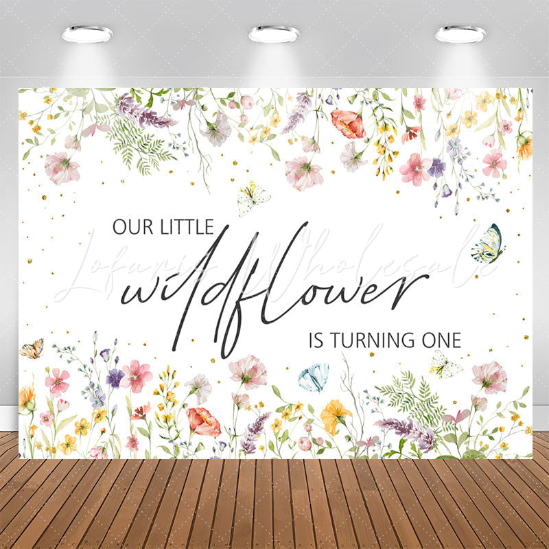 Lofaris Wildflower Butterfly 1st Birthday Backdrop For Girl