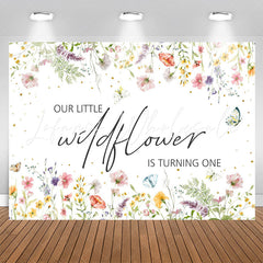 Lofaris Wildflower Butterfly 1st Birthday Backdrop For Girl