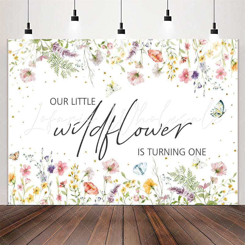 Lofaris Wildflower Butterfly 1st Birthday Backdrop For Girl