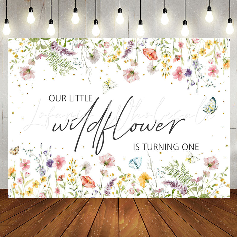 Lofaris Wildflower Butterfly 1st Birthday Backdrop For Girl
