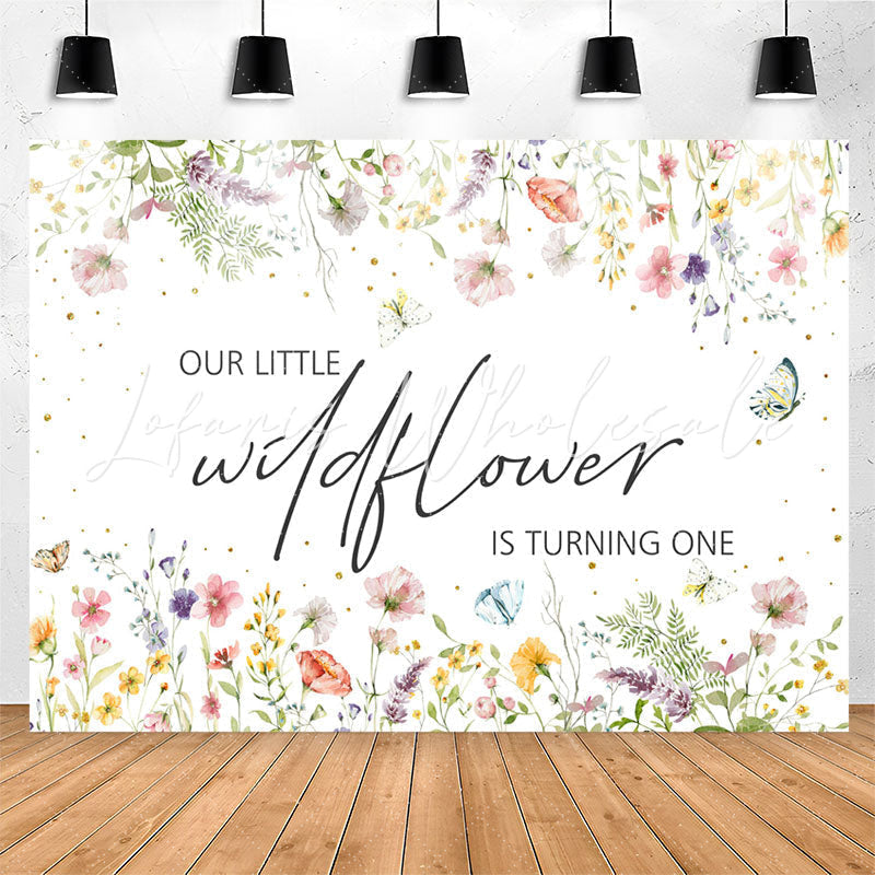 Lofaris Wildflower Butterfly 1st Birthday Backdrop For Girl