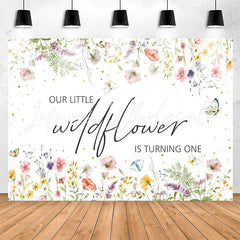 Lofaris Wildflower Butterfly 1st Birthday Backdrop For Girl