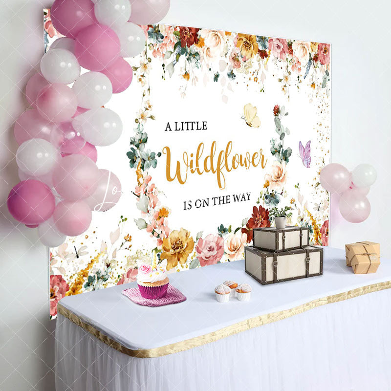 Lofaris Wildflower Butterfly Baby Shower Backdrop For Girls