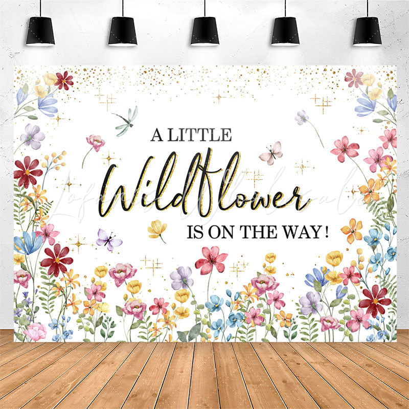 Lofaris Wildflower On The Way Sparkling Baby Shower Backdrop