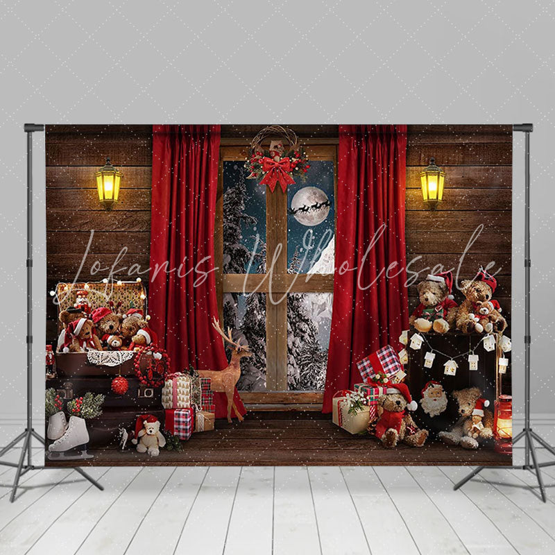 Lofaris Window Bear Moon Elk Christmas Photography Backdrop