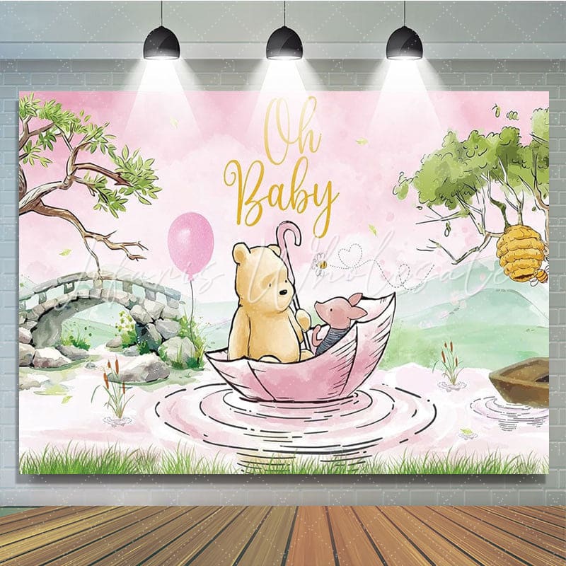 Winnie Bear Pooh Baby Shower Decorations Backdrop for Girls