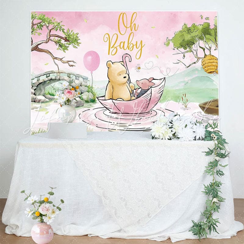 Winnie Bear Pooh Baby Shower Decorations Backdrop for Girls