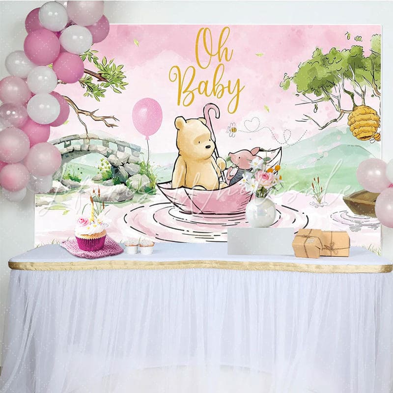 Winnie Bear Pooh Baby Shower Decorations Backdrop for Girls