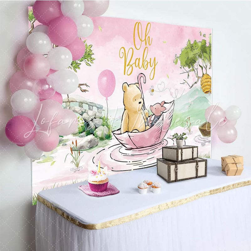 Winnie Bear Pooh Baby Shower Decorations Backdrop for Girls