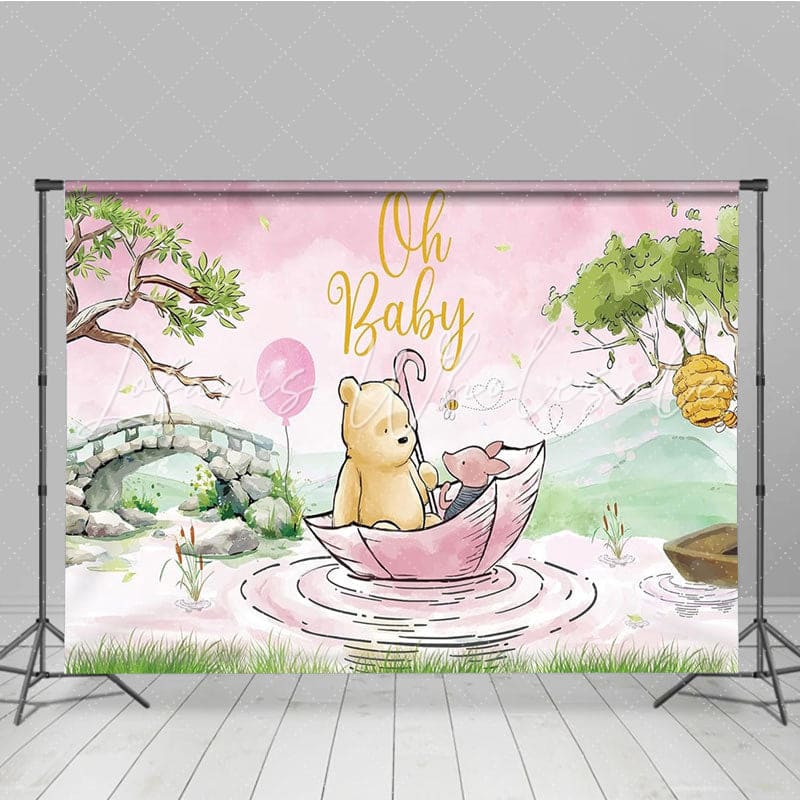 Winnie Bear Pooh Baby Shower Decorations Backdrop for Girls