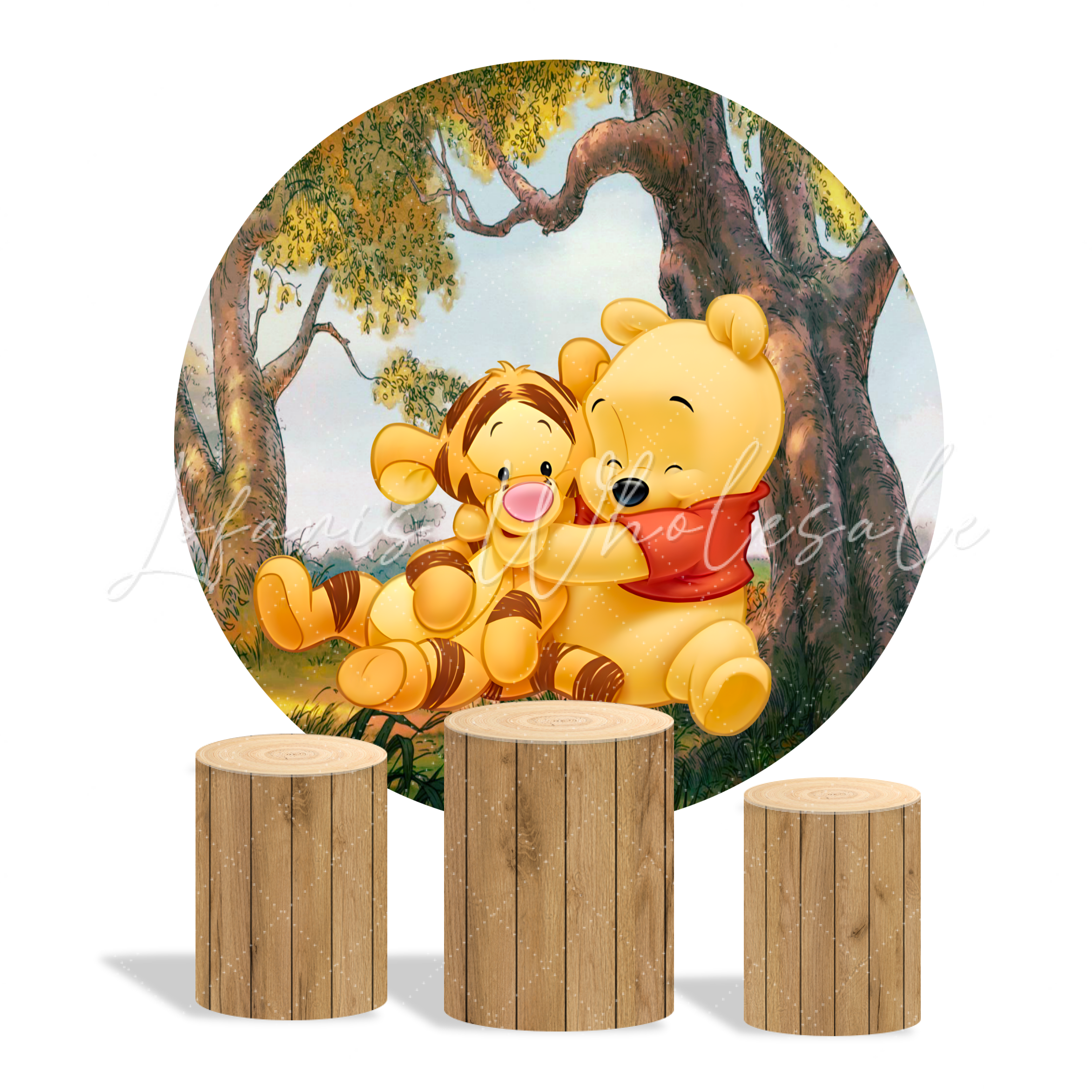 Winnie The Poor Birthday Party Round Backdrop Cover Plinth Cylinder Pedestal Cover