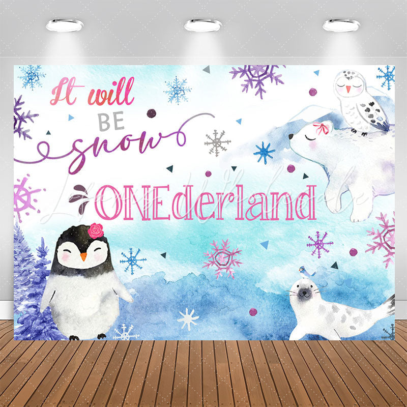Lofaris Winter Animals Mountain 1St Birthday Backdrop For Girls