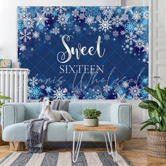 Lofaris Winter Blue Snowflake Boy Sweet Sixteen Birthday Backdrop