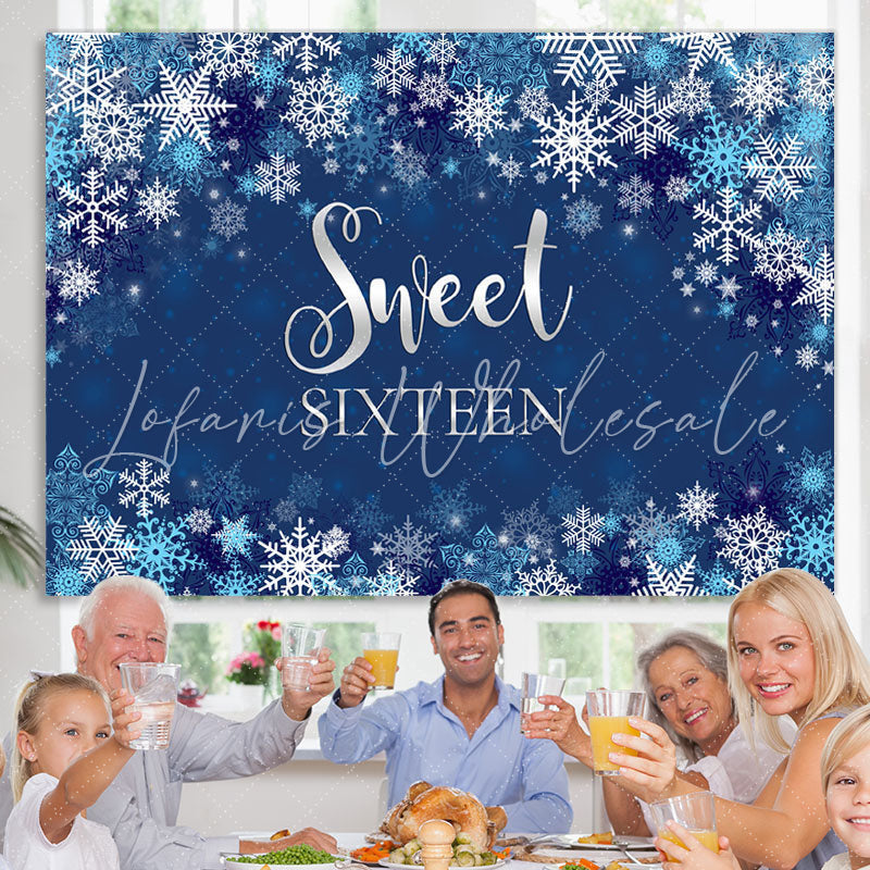 Lofaris Winter Blue Snowflake Boy Sweet Sixteen Birthday Backdrop