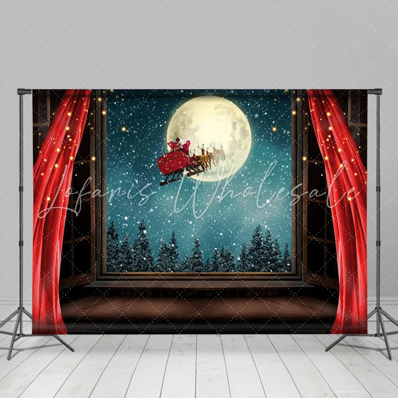 Lofaris Winter Christmas Moon Night And Red Curtain Backdrop