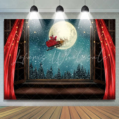 Lofaris Winter Christmas Moon Night And Red Curtain Backdrop