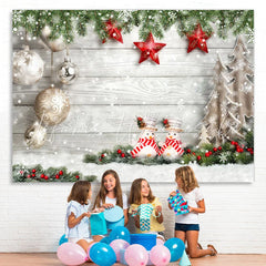 Lofaris Winter Christmas Tree Snow Wooden Decoration Photo Backdrops