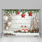 Lofaris Winter Christmas Tree Snow Wooden Decoration Photo Backdrops
