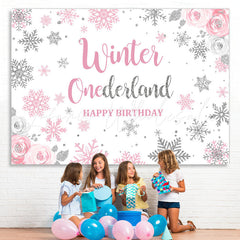 Lofaris Winter Floral Pink Onederland Backdrop for Birthday Party