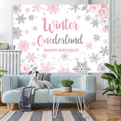 Lofaris Winter Floral Pink Onederland Backdrop for Birthday Party