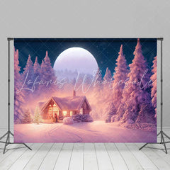 Lofaris Winter Night Cedar Forest Warm House Christmas Backdrop