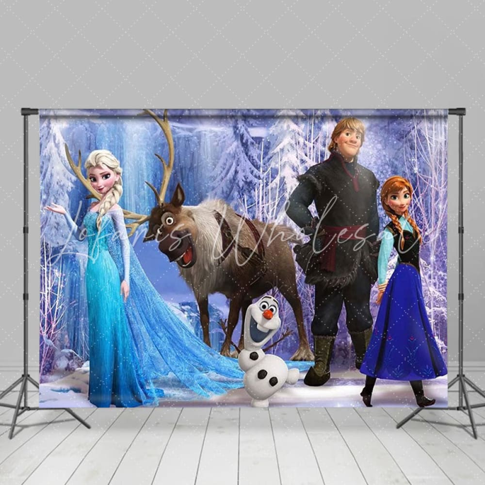 Winter Olaf Elk Cartoon Frozen Princess Birthday Backdrop For Girls