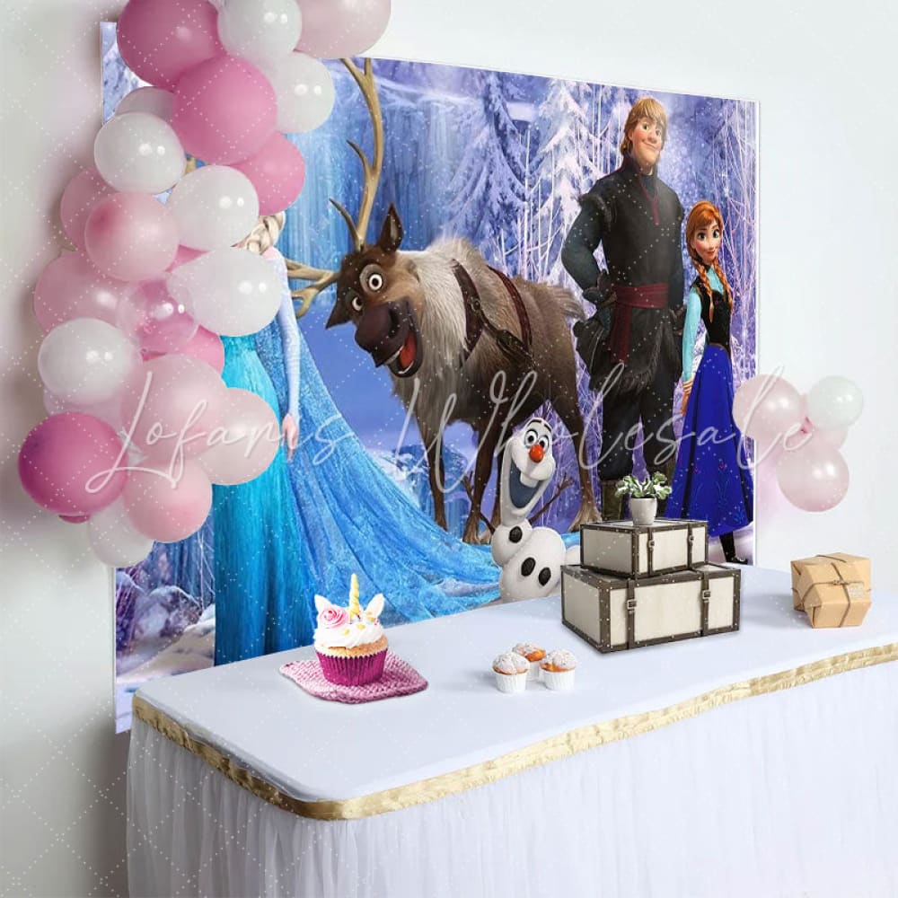 Winter Olaf Elk Cartoon Frozen Princess Birthday Backdrop For Girls