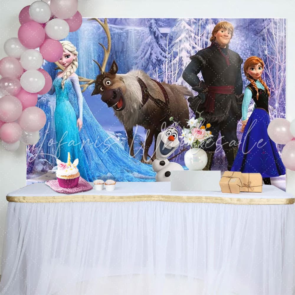 Winter Olaf Elk Cartoon Frozen Princess Birthday Backdrop For Girls