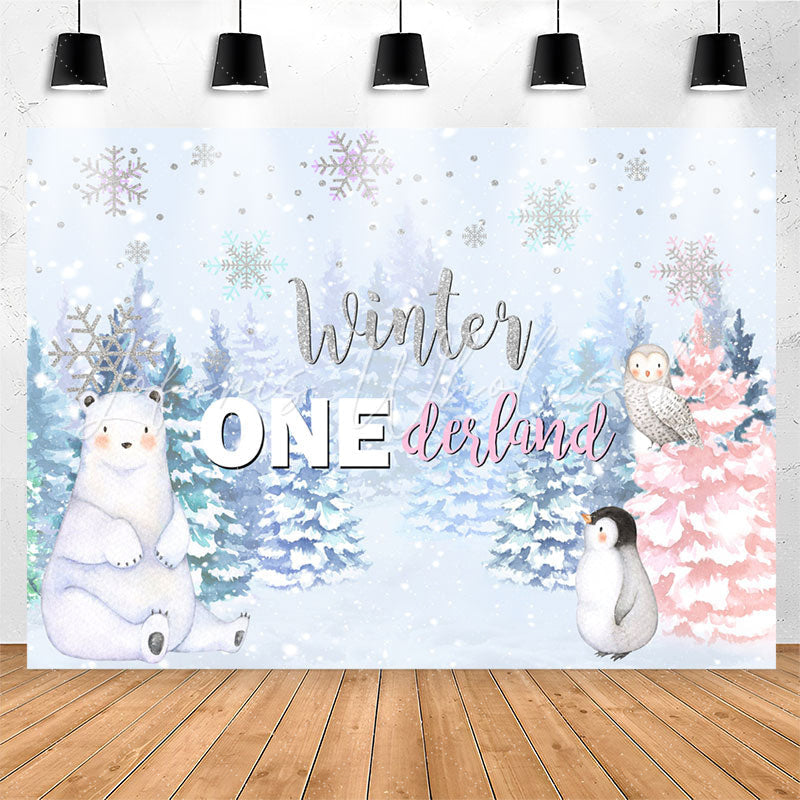 Lofaris Winter Onderlands Animals Forest 1St Birthday Backdrop