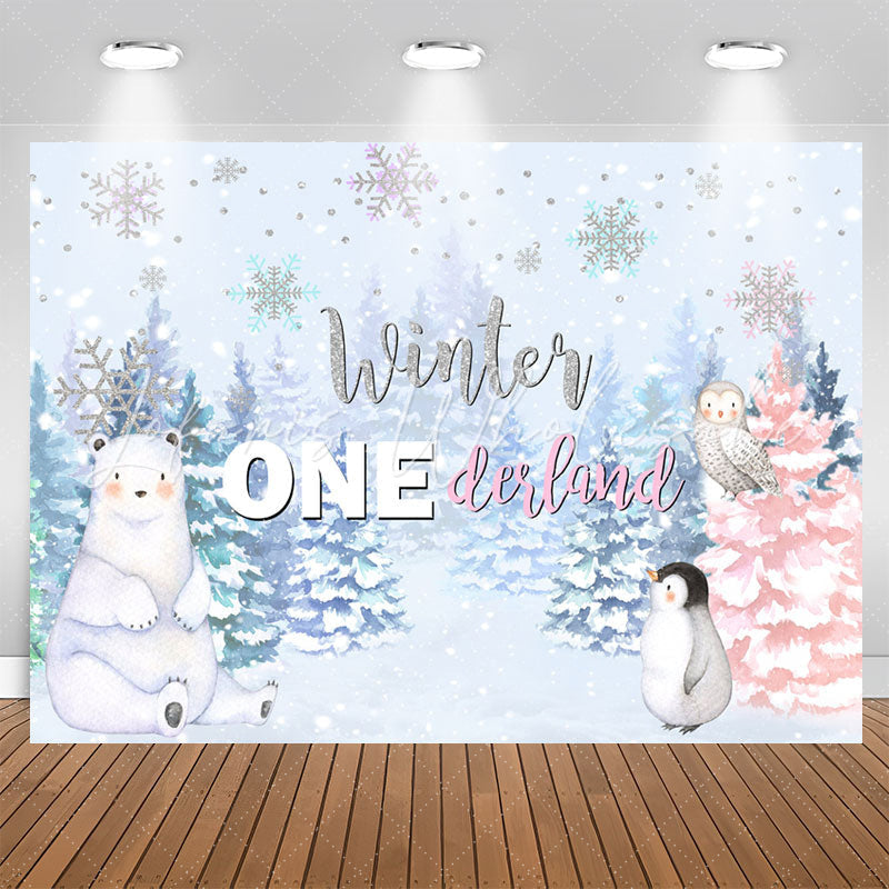 Lofaris Winter Onderlands Animals Forest 1St Birthday Backdrop