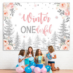 Lofaris Winter Onederful Roses Silver forest Birthday Backdrop