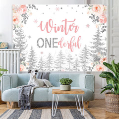 Lofaris Winter Onederful Roses Silver forest Birthday Backdrop