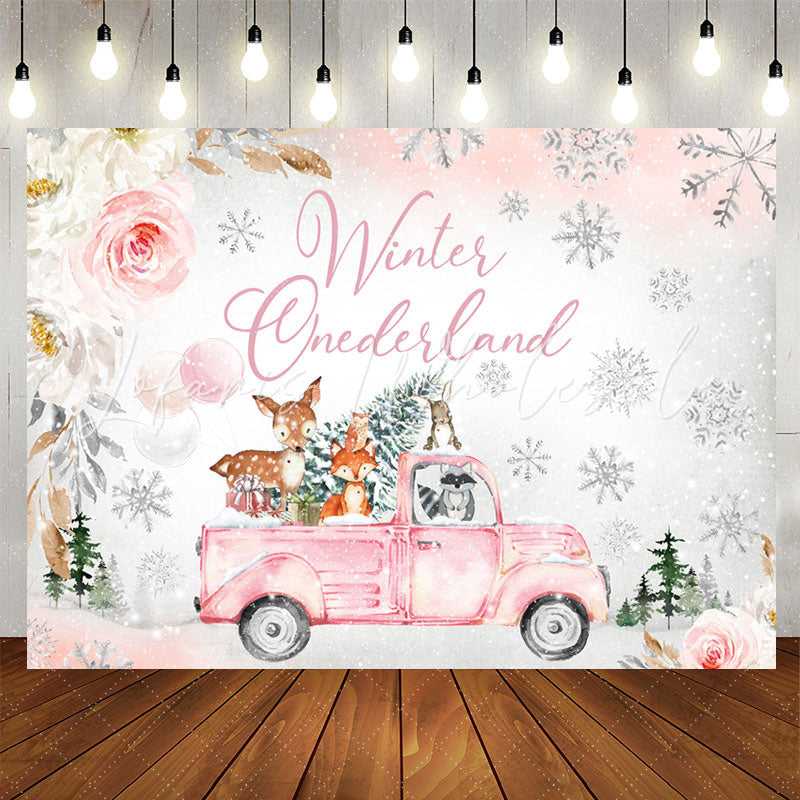 Lofaris Winter Onederland Animals Truck 1St Birthday Backdrop