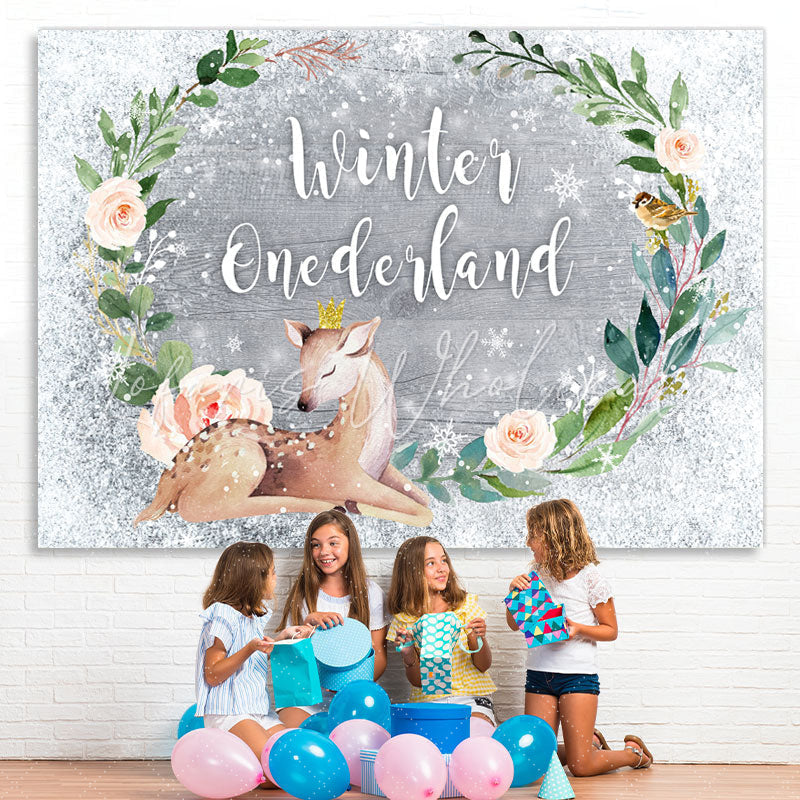Lofaris Winter Onederland Baby Sika Deer 1St Birthday Backdrop