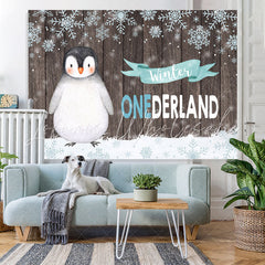 Lofaris Winter Onederland Penguin Snowflake Wood Backdrop for Birthday