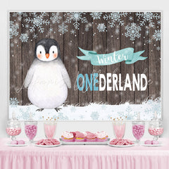 Lofaris Winter Onederland Penguin Snowflake Wood Backdrop for Birthday