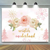 Lofaris Winter onederland Pink roses snow Birthday Backdrop