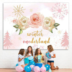 Lofaris Winter onederland Pink roses snow Birthday Backdrop