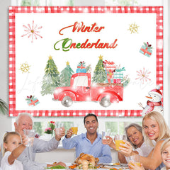 Lofaris Winter Onederland Red Truck Snowman Birthday Backdrop