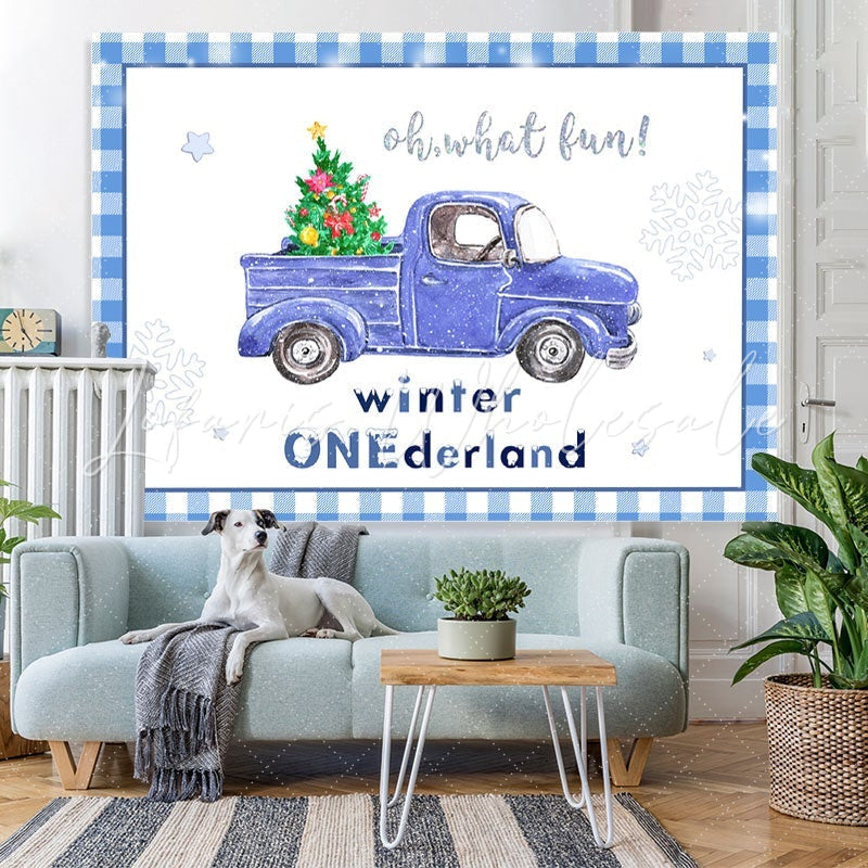Lofaris Winter Onederland Snowflake Blue Car Backdrop for Baby Shower