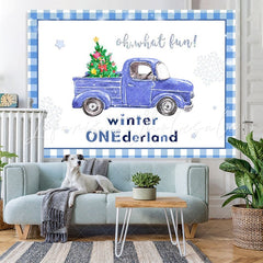 Lofaris Winter Onederland Snowflake Blue Car Backdrop for Baby Shower