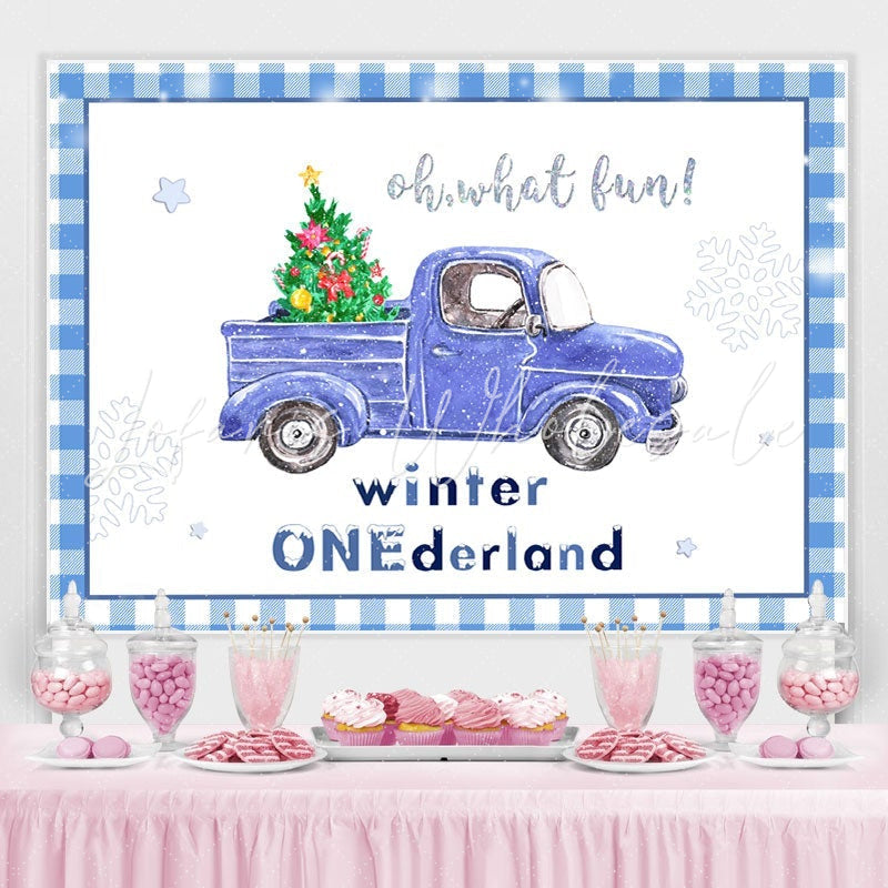 Lofaris Winter Onederland Snowflake Blue Car Backdrop for Baby Shower